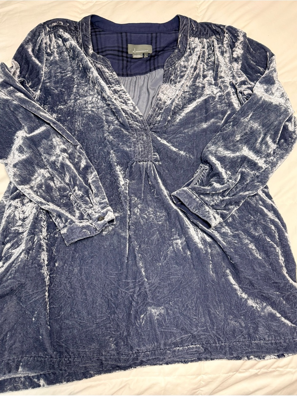 Anthropologie Blue Velvet Tunic Top